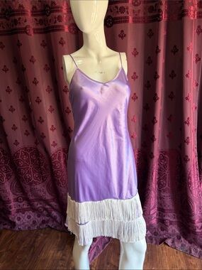 Lavender Slip Dress with White Western Fringe Size Small